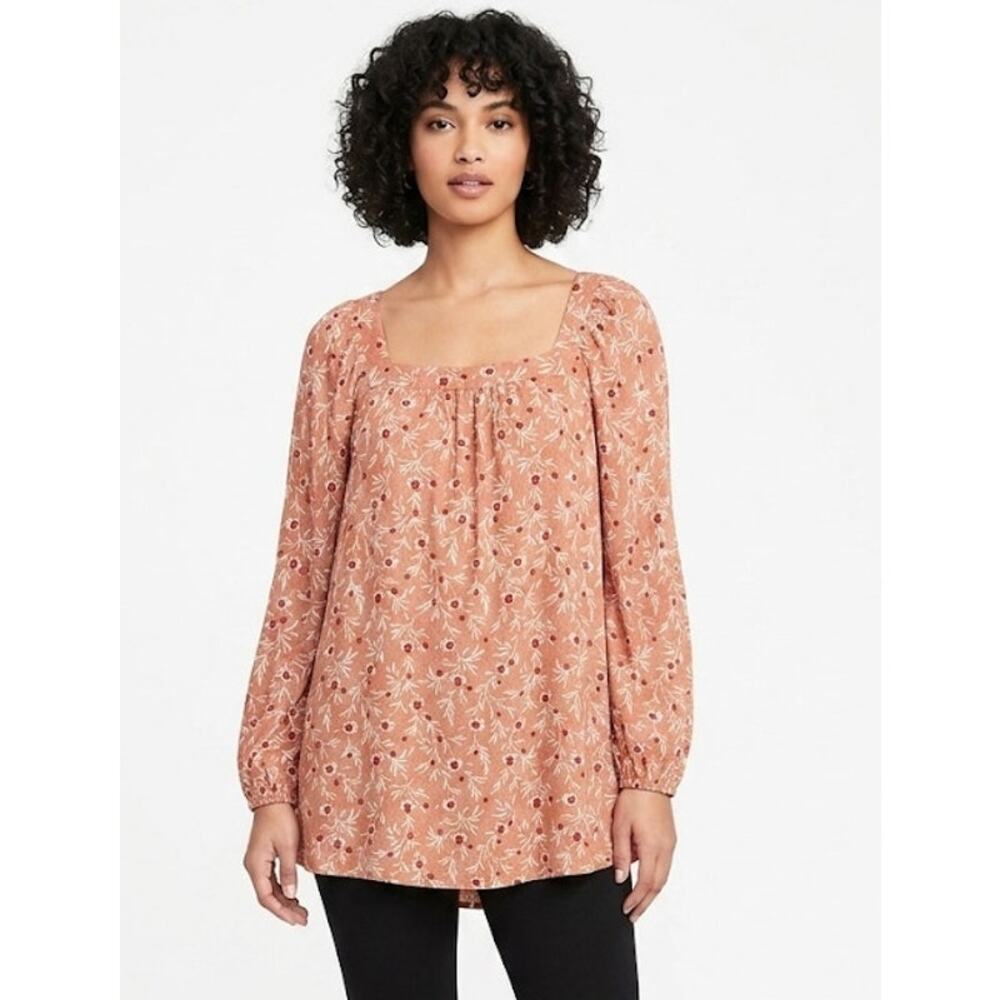 Isabel Maternity Square Neck Floral Tunic Blouse Terracotta Pink Large